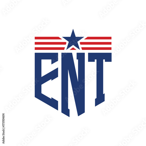 Bold ENT Logo with American Flag Elements and Shield Shape for Patriotic Branding Identity and Visual Communication