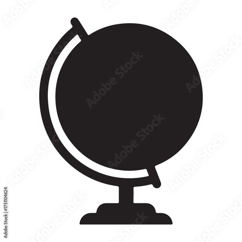 Black and white globe illustration for education and learning showcasing geographical knowledge and world exploration icon graphic design