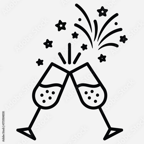 Celebration Toast Sparkling Champagne Glasses and Starry Fireworks