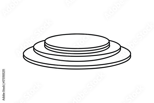 Stacked dinner plates black outline vector illustration