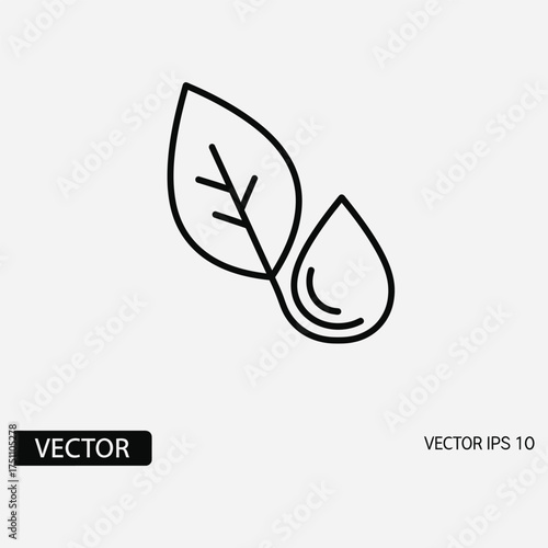 Nature's essence A minimalist graphic icon representing a dewdrop alongside a leaf symbol