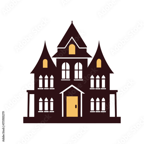 Victorian house colorful vector art illustration