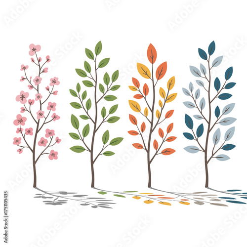 Four stylized trees representing the four seasons