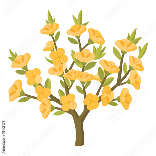 Vibrant yellow blossom tree with green leaves
