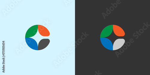 Colorful Abstract Circular Logo with Four Curved Segments.