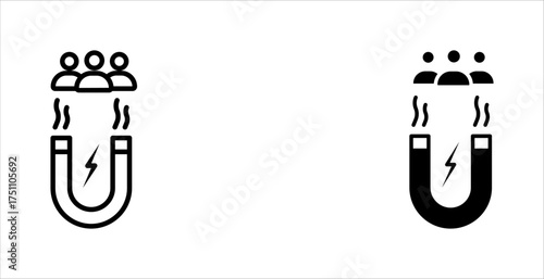 customer retention line icon set with a magnet