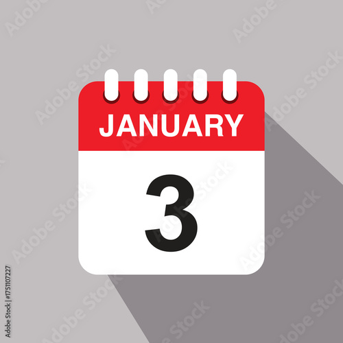 3 january calendar date icon. vector illustration with shadow design.