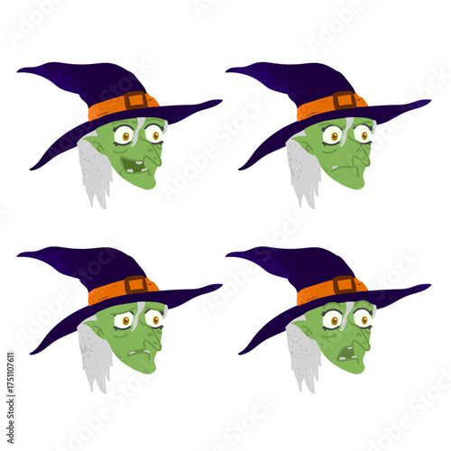 Halloween Design Elements: Set of 4 Cartoon Witch Emotions