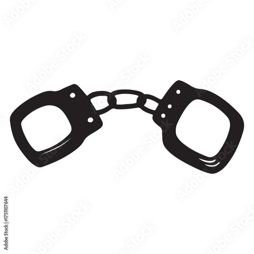 Black Handcuffs on White Background Symbolizing Law Enforcement and Justice System with Chains and Metal Construction