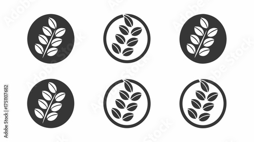 Illustration showcasing six stylized wheat stalk icons arranged in a two by three grid pattern on white backdrop | editable eps vectors silhouette