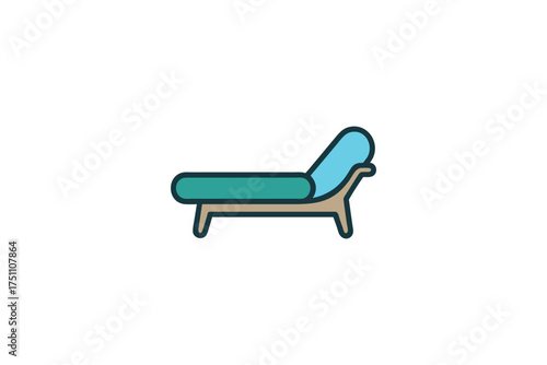 Simple teal and brown chaise lounge illustration minimalist furniture design silhouette