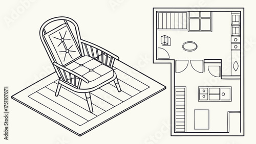 Chair Outline Top View Vector Set of Floor Plan Icons for Interior Design and Architectural Projects in Minimal Thin Line Style