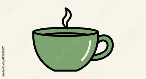 Steaming Green Coffee Cup Minimalist Illustration.