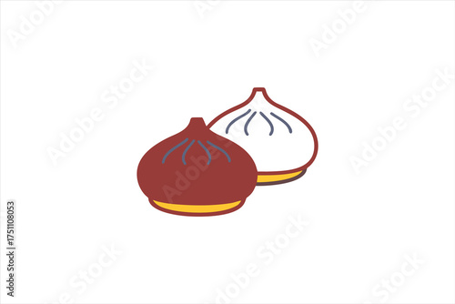 Two colorful dumpling illustrations with simple lines a charming silhouette