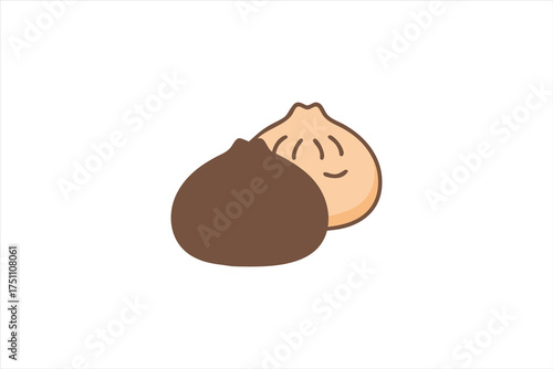 Two adorable brown dumplings embracing in a sweet simple silhouette