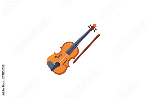Detailed illustration of a stringed violin with its bow silhouette