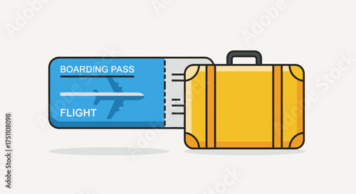 Travel Essentials Boarding Pass and Suitcase Illustration.