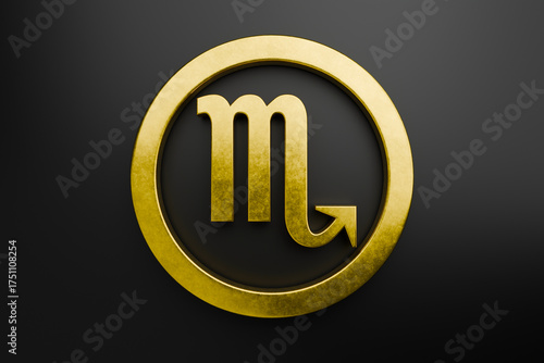 a metal sign of a Scorpio on a black background.