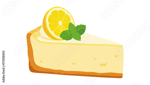 Delicious Slice of Creamy Lemon Cheesecake with Mint Garnish.
