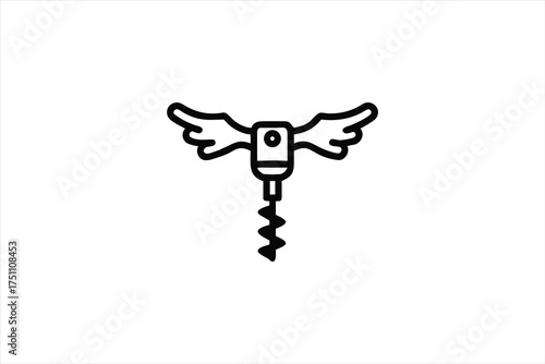 Winged corkscrew design with ornate detail a striking black silhouette