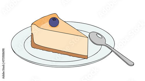 Creamy Cheesecake Slice with Blueberry Topping on White Plate.