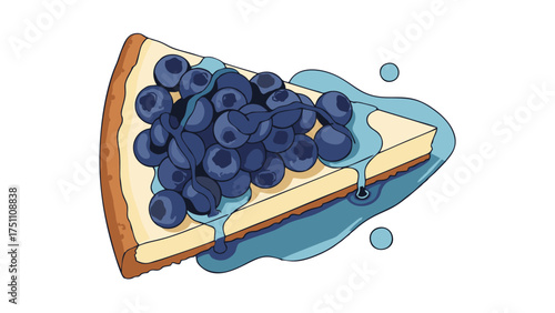 Delicious Slice of Blueberry Cheesecake with Dripping Glaze.
