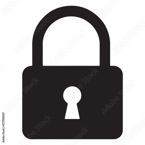 Black silhouette of a padlock against white background representing safety security and protection ensuring confidentiality for online transactions and data privacy