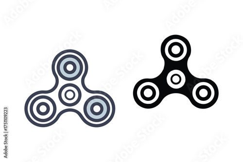Two fidget spinner designs one colored and one a dark silhouette