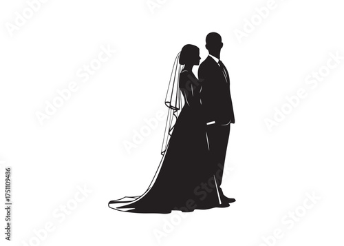 Vector art of silhouette of a bride and groom standing
