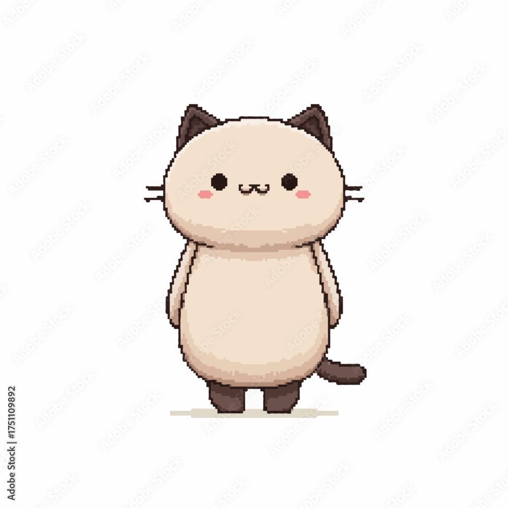 Fototapeta premium Pixel art of a cute siamese cat with a sweet and friendly face