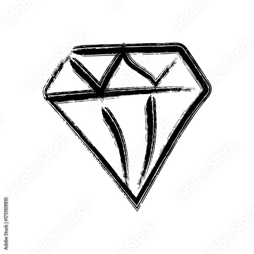 A black and white image of a diamond shape with brush stroke style isolated on white background