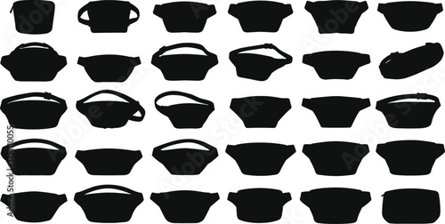 Fanny pack silhouettes collection, waist bag vector artwork, fashion accessories illustration, travel pouch design, stylish utility belt, cad drawing flat vector illustration