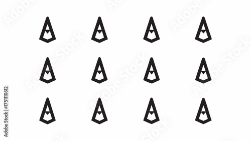 Arrangement of twelve black stylized triangle icons with inverted triangle shapes on a white background | editable eps vectors silhouette