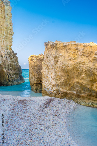 Vibrant Turquoise Water Texture and Vertical White Cliff Face Detail, White Rocks, Kefalonia, Greece
