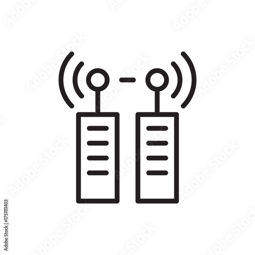 API integration line icon showing connected systems and wireless communication, representing software connectivity, data exchange, automation, interoperability, and seamless digital integration.