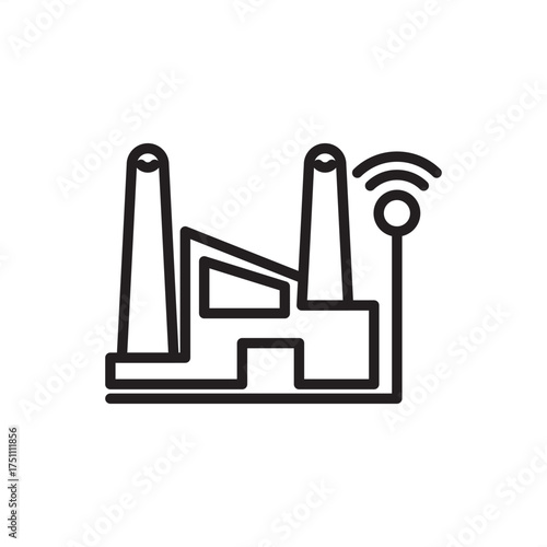 Digital industrial transformation line icon symbolizing smart factory, automation, data analytics, connectivity, and innovation for modern manufacturing and industry 4.0 technology integration.