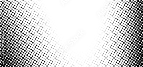 Grunge halftone gradient. Distressed vanishing grit noise background. Retro pixelated bitmap backdrop texture. Black and white sand wallpaper. Vector textured gritty surface. Anime manga comic overlay