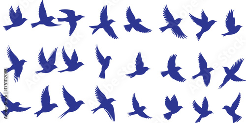 Flock of  vector silhouetted birds in flight.