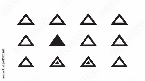 Free Download Arrangement of twelve black triangles in a grid pattern on a white background with varied triangle styles | editable eps vectors silhouette - GFXLoad