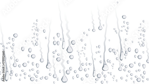 Realistic Rain Water Droplets and Streaks Running Down Clear Glass Surface on Isolated Transparent Background
