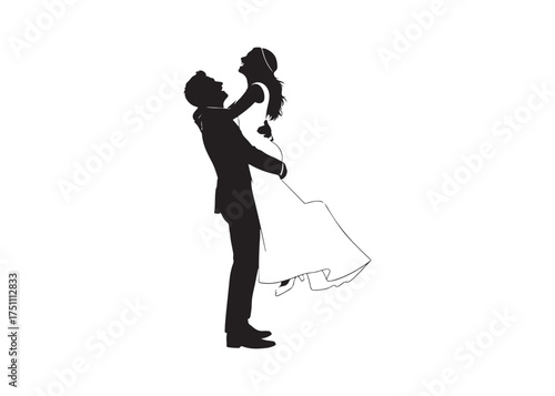 Vector art of silhouette of a groom lifting his bride