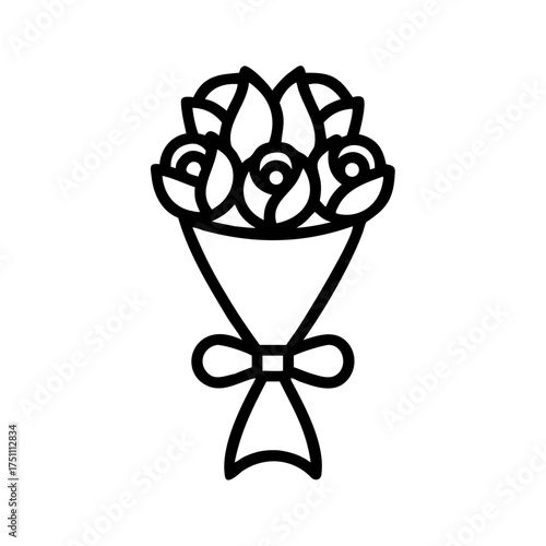 Elegant floral bouquet illustration featuring various flowers and leaves, beautifully arranged with a decorative bow, ideal for celebrations and special occasions
