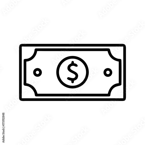 Illustration of a dollar bill featuring a prominent dollar sign in the center, surrounded by intricate designs, symbolizing wealth, finance, and economic transactions in a minimalist style