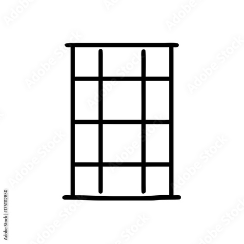Simple black outline of a grid structure, featuring evenly spaced horizontal and vertical lines, creating a balanced and organized visual representation of a grid layout concept
