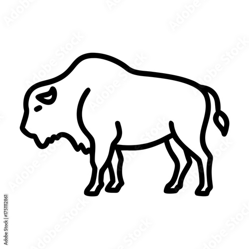 Illustration of a bison standing majestically on a grassy plain, showcasing its powerful build and distinctive features, symbolizing strength and resilience in nature