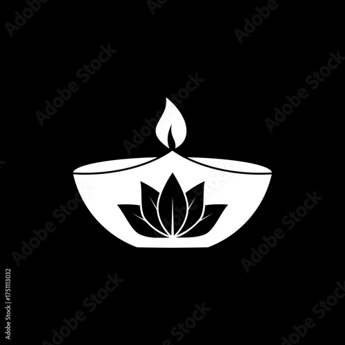 Candle with Lotus Flower for Traditional Spiritual Spa icon isolated on black background