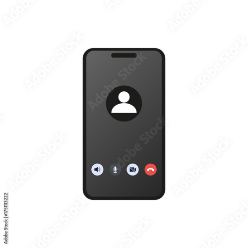 Smartphone screen displaying a video call interface with a user icon in a virtual meeting setting. Vector illustration