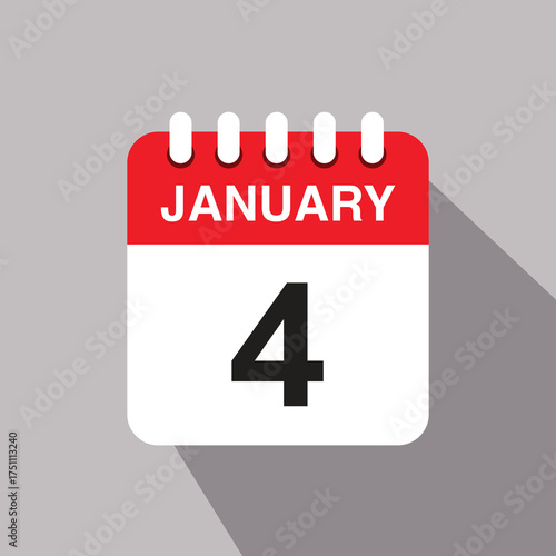 4 january calendar date icon. vector illustration with shadow design.