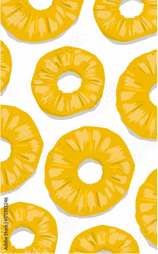 Fresh pineapple cut into round patterns issolated on white 