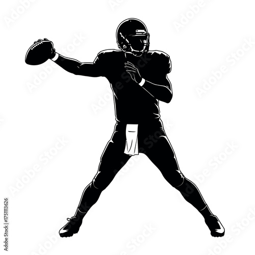 A vector illustration vector art of silhouette of a football quarterback throwing a pass